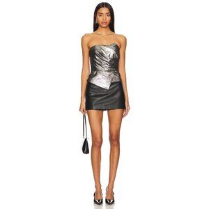 AMUR Vallan Faux Leather Crop Top Chrome Silver Womens Size 10